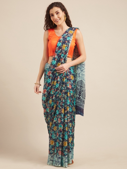 

Tikhi Imli Blue & Black Poly Crepe Printed Saree