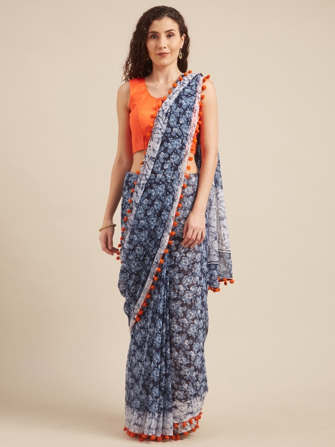 

Tikhi Imli Blue & White Poly Georgette Printed Saree