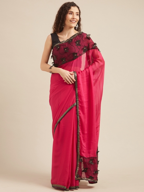 

Tikhi Imli Pink Solid Poly Crepe Saree