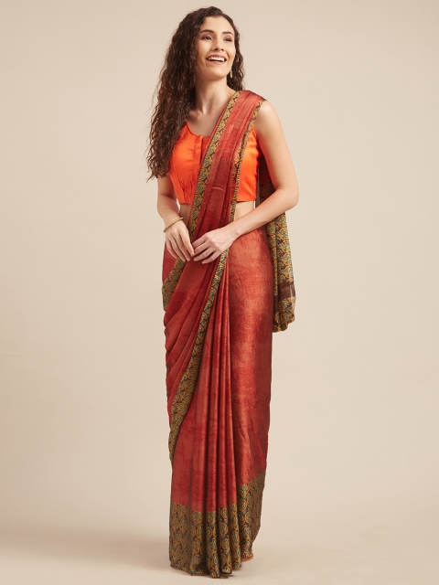 

Tikhi Imli Brown & Rust Poly Crepe Printed Saree