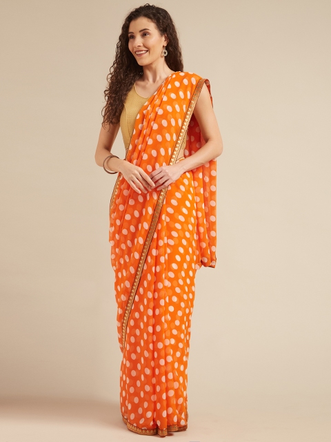 

Tikhi Imli Orange & White Poly Georgette Printed Saree