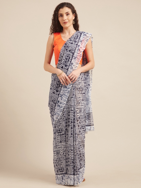 

Tikhi Imli Off-White & Blue Poly Georgette Printed Saree