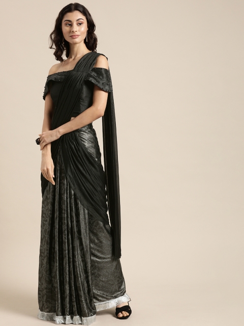 

Tikhi Imli Black & Grey Poly Crepe Printed Ready to Wear Saree