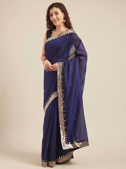 

Tikhi Imli Navy Blue Solid Polycotton Saree
