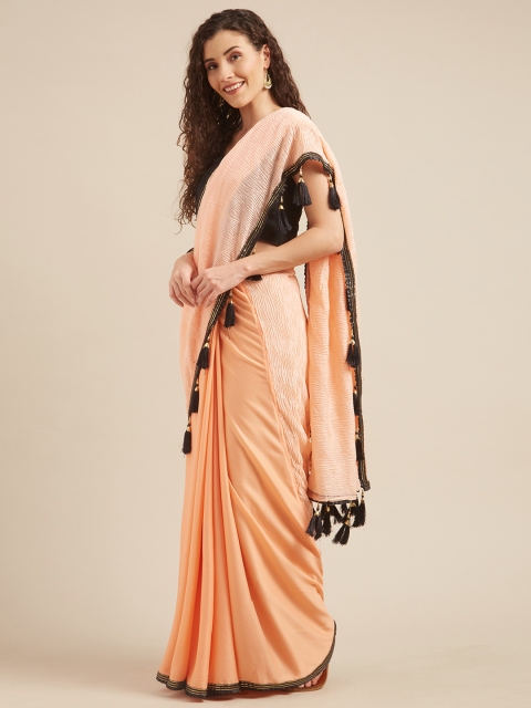 

Tikhi Imli Peach-Coloured Solid Poly Crepe Saree