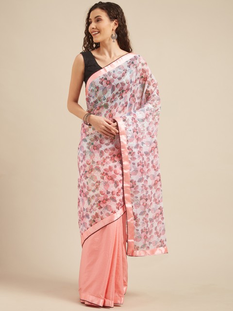 

Tikhi Imli Pink Printed Poly Crepe Half and Half Saree with Sequins