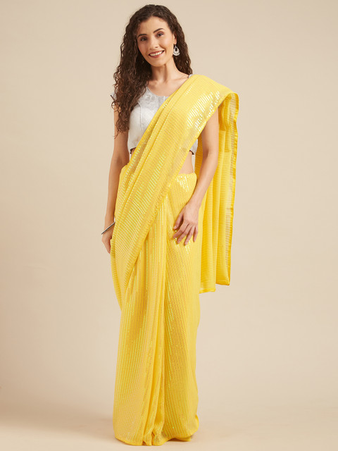 

Tikhi Imli Yellow Sequinned Poly Georgette Saree