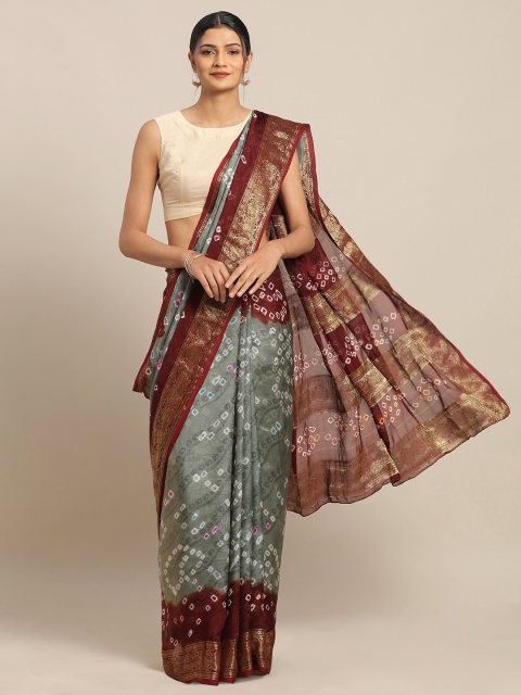 

Geroo Jaipur Hand Dyed Maroon & Grey Bandhani Silk Sustainable Saree