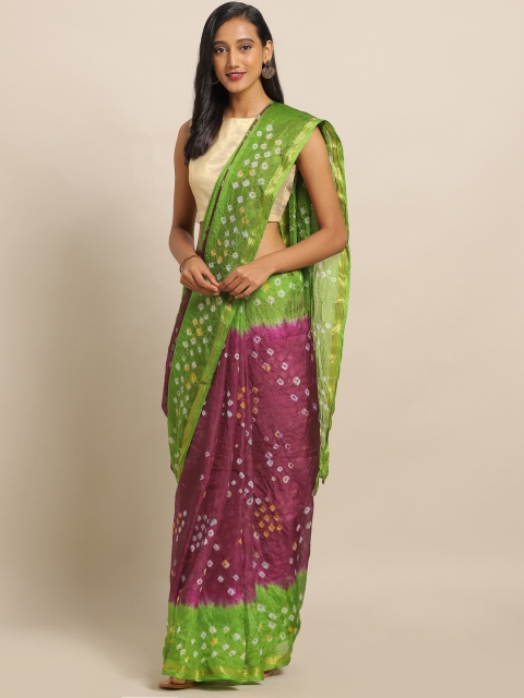 

Geroo Jaipur Purple & Green Art Silk Dyed Bandhani Saree