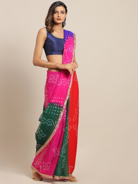 

Geroo Jaipur Hand Dyed Multicolor Bandhani Chiffon Saree, Multi