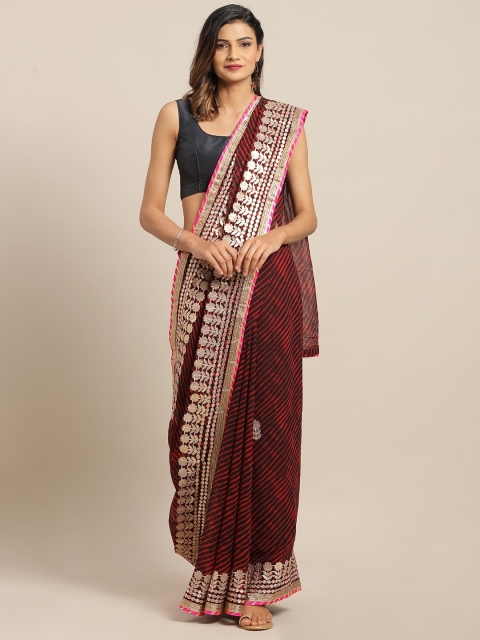 

Geroo Jaipur Maroon Hand Embellished Georgette Saree, Black