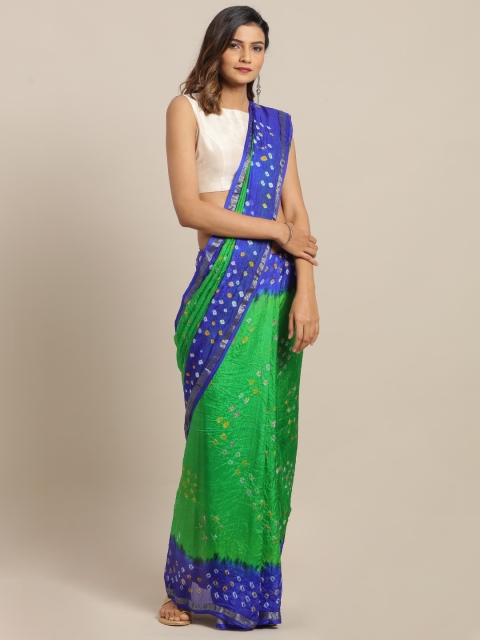

Geroo Jaipur Green & Blue Art Silk Dyed Bandhani Saree
