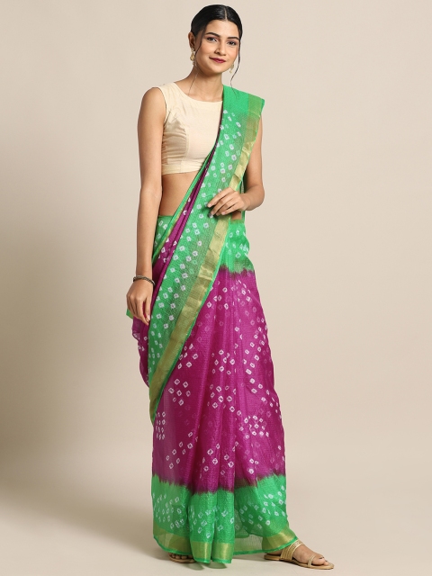 

Geroo Jaipur Pink & Green Art Silk Dyed Bandhani Saree