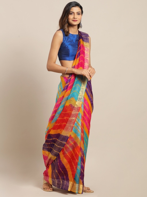 

Geroo Jaipur Hand Dyed Multicolor Leheriya Pure Silk Sustainable Saree, Pink