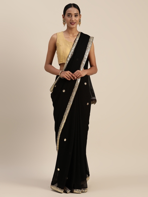 

Geroo Jaipur Black Gota Patti Hand Embroidered Pure Georgette Saree
