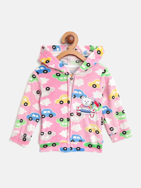 

Moms Love Unisex Kids Pink Blue Car & Cloud Print Hooded Sweatshirt with Applique Detail