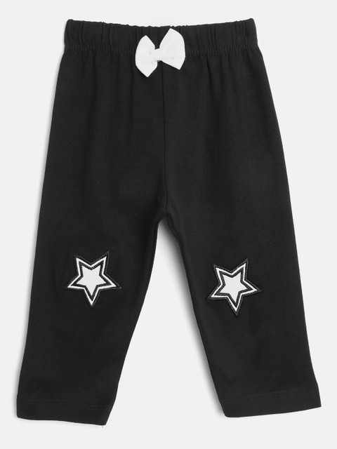 

Moms Love Girls Black Solid Leggings with Bow & Star Applique Detail