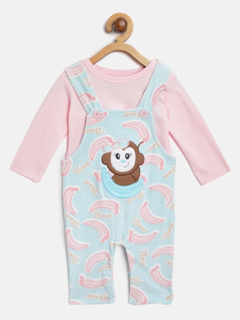 

Moms Love Kids Pink & Blue Solid T-shirt with Printed Dungarees