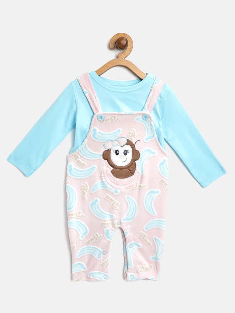 

Moms Love Kids Blue & Pink Solid T-shirt with Printed Dungarees