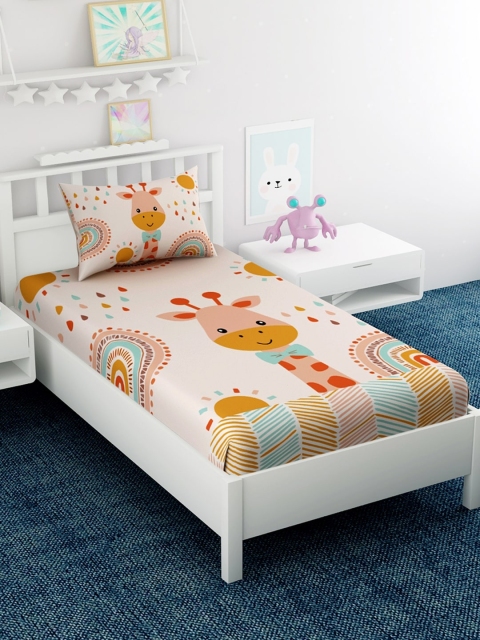

EverHOME Beige Cartoon Characters 210 TC Cotton 1 Single Bedsheet with 1 Pillow Covers