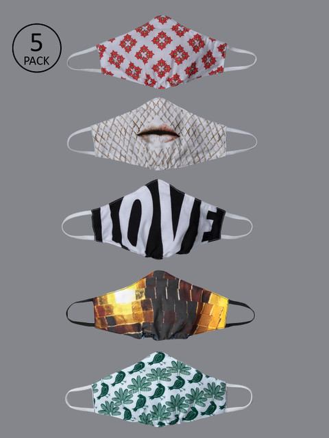 

Behind the Mask - Assortment Unisex 5 Pcs Multicoloured Printed 5-Ply Outdoor Masks, Multi