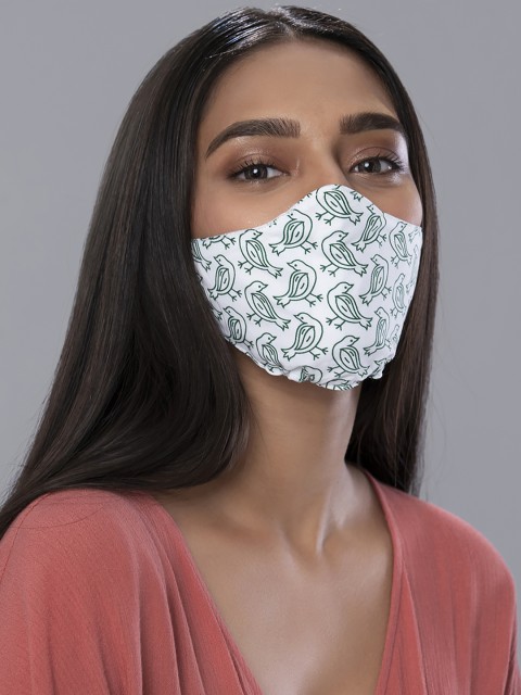 

Behind the Mask - Anita Dongre Unisex White & Green Printed Pichhwai-Inspired 5-Ply Mask