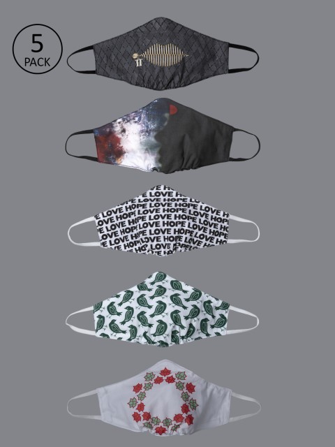 

Behind the Mask - Assortment Unisex 5 Pcs Multicoloured Printed 5-Ply Outdoor Masks, Multi