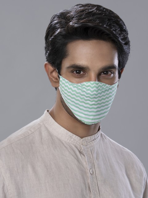 

Behind the Mask - Rahul Mishra Unisex Sea Green & White Block Print-Inspired 5-Ply Outdoor Mask