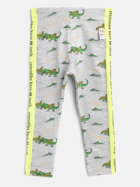 

Marks & Spencer Girls Grey Melange & Green Crocodile Print Ankle-Length Leggings