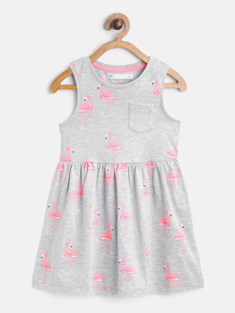 

Marks & Spencer Girls Grey Melange & Pink Flamingo Print A-Line Dress