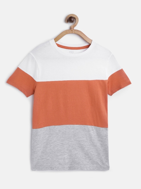 

Marks & Spencer Boys White & Rust Orange Colourblocked Round Neck T-shirt