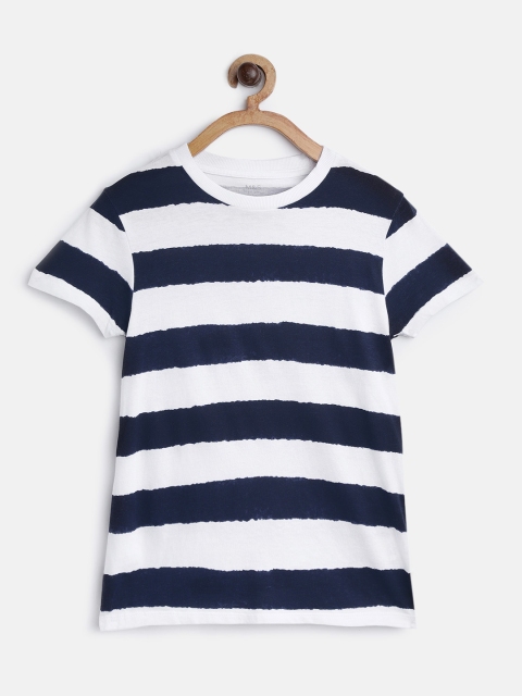 

Marks & Spencer Boys Navy Blue & White Striped Round Neck T-shirt