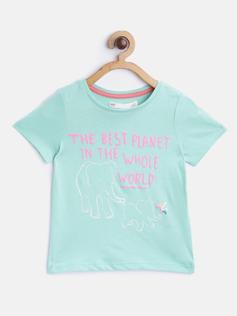 

Marks & Spencer Girls Sea Green & Pink Printed Round Neck T-shirt