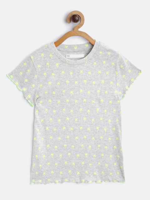 

Marks & Spencer Girls Grey Melange & Fluorescent Green Palm Tree Print Top