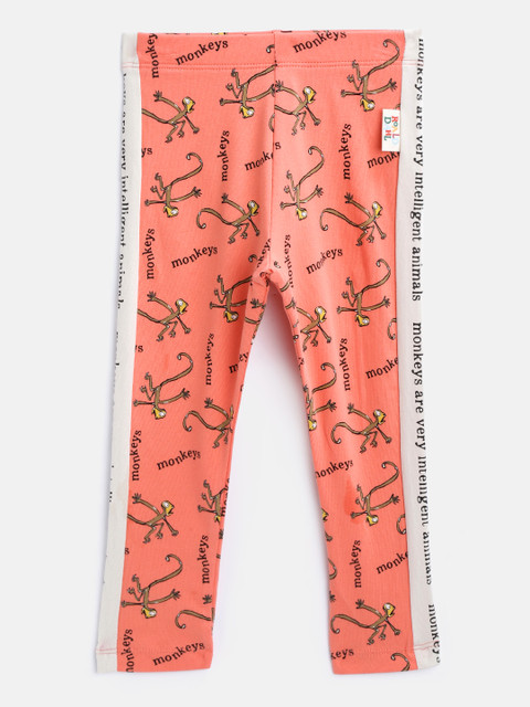 

Marks & Spencer Girls Coral Orange Monkey Print Ankle-Length Leggings
