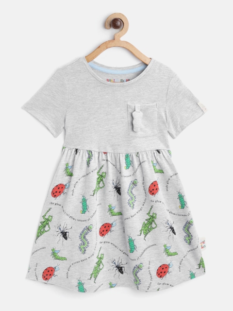 

Marks & Spencer Girls Grey Melange & Green Insect Print A-Line Dress
