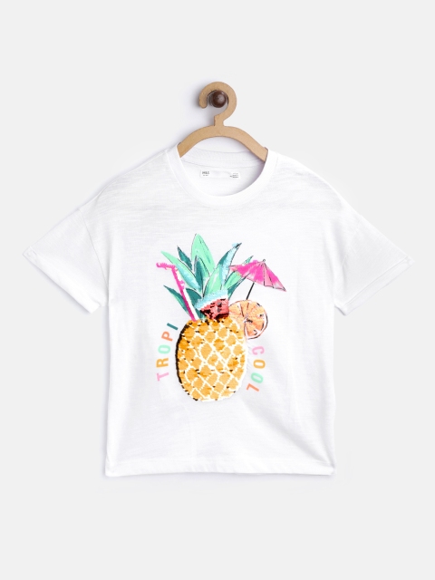 

Marks & Spencer Girls White & Yellow Pineapple Print Sequinned Round Neck T-shirt