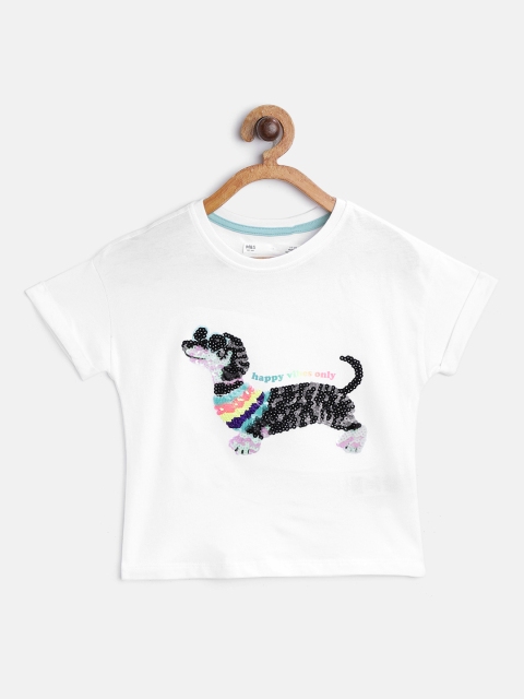 

Marks & Spencer Girls White & Black Dachshund Dog Sequin Round Neck T-shirt