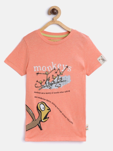 

Marks & Spencer Boys Coral Orange Monkey Print Round Neck T-shirt