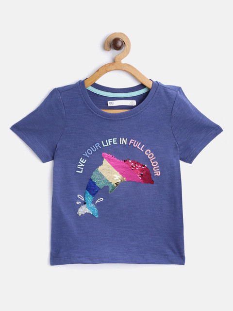 

Marks & Spencer Girls Navy Blue Flip-Sequinned Round Neck T-shirt