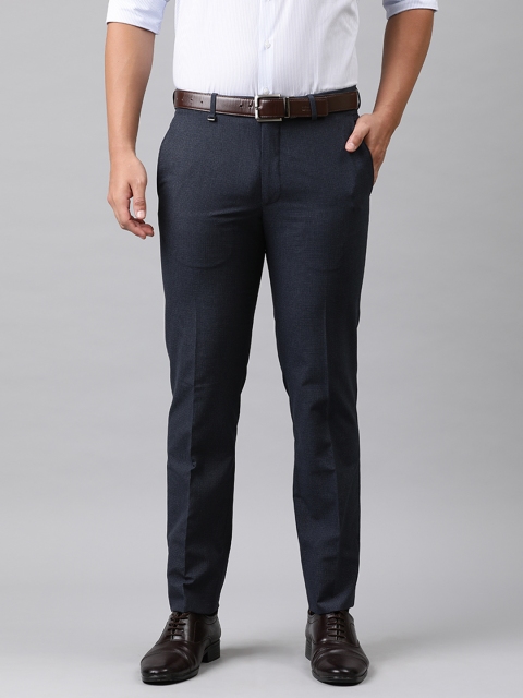 

Van Heusen Men Navy Blue Slim Fit Solid Regular Trousers