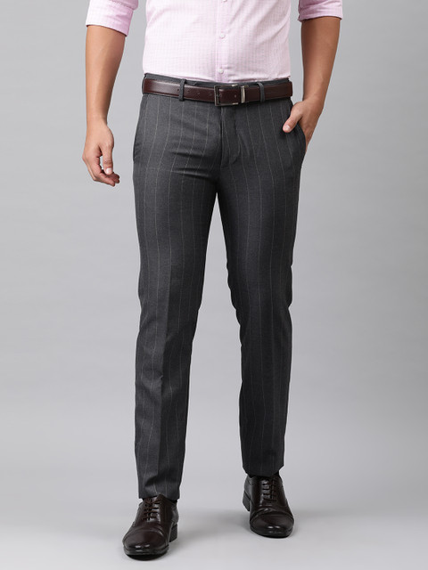

Van Heusen Men Grey & White Slim Fit Striped Formal Trousers