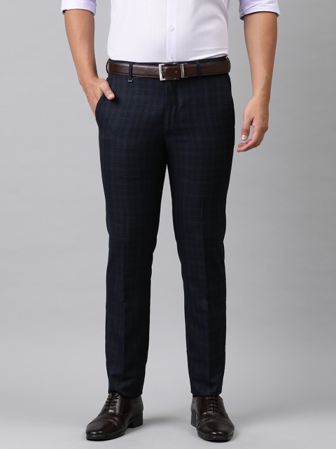 

Van Heusen Men Black & Blue Slim Fit Checked Formal Trousers