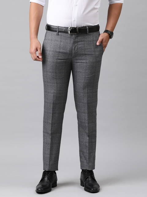 

Van Heusen Men Grey Slim Fit Checked Formal Trousers