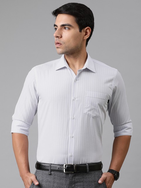 

Van Heusen Men Grey & White Slim Fit Striped Formal Shirt