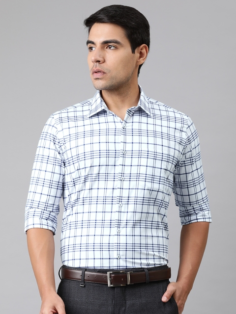 

Van Heusen Men White & Blue Slim Fit Checked Formal Shirt