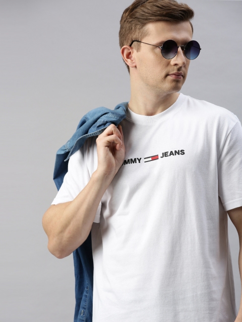 

Tommy Hilfiger Men White Solid Round Neck T-shirt with Logo Print Detail