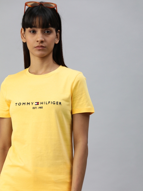 

Tommy Hilfiger Women Yellow Logo Embroidered Round Neck T-shirt