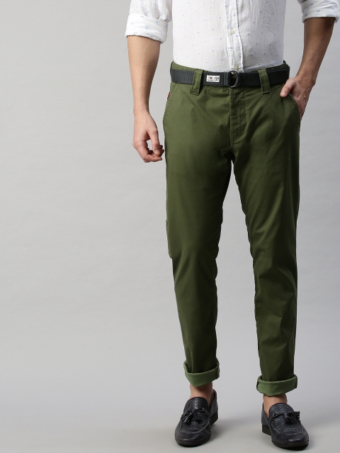 

Tommy Hilfiger Men Olive Green Slim Fit Self Design Regular Trousers