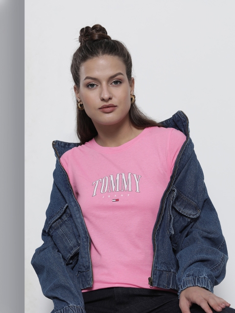 

Tommy Hilfiger Women Pink Brand Logo Printed Slim Fit T-shirt